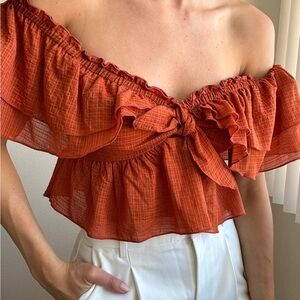 Women's Off-Shoulder Ruffle Top - Rust